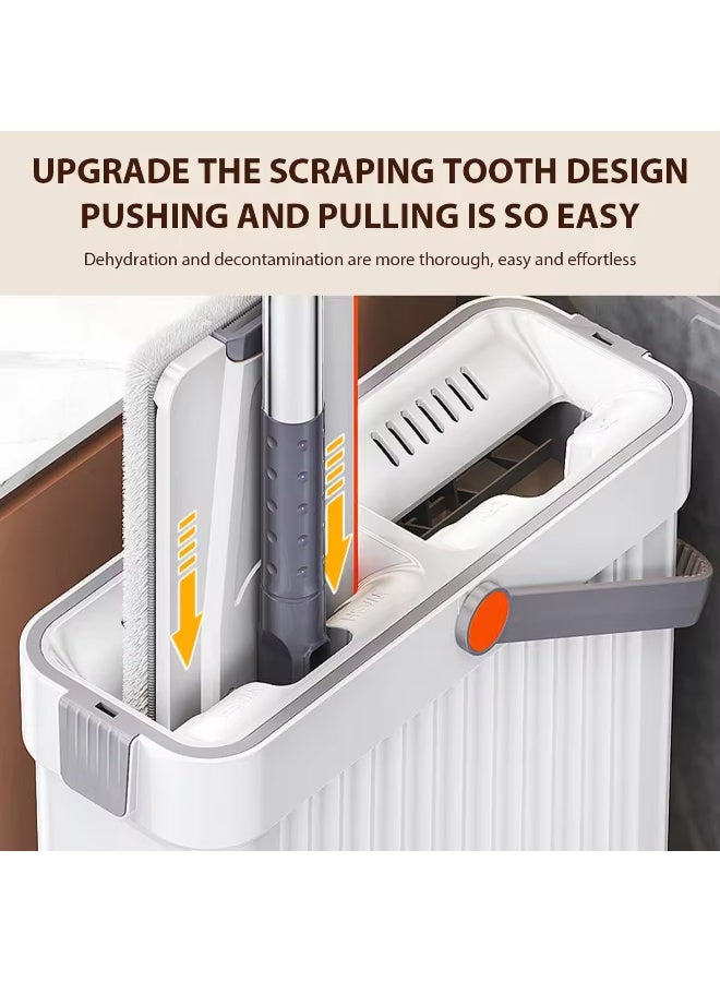 Mop and Bucket Set with Wringer Flat Mop Bucket System for Home Floor Cleaning,6 Reusable Microfiber Pads,Extended Stainless Steel Handle,Ideal for Hardwood,Wood,Laminate Floors,and Bathroom Mop - Image 2